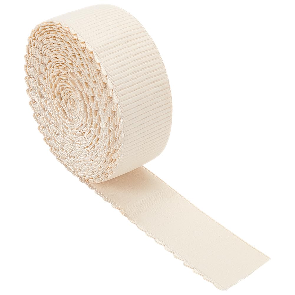 MAYJOYDIY 8.2m×49mm Beige Comfortable Elastic Band Trim Ribbon for Sewing Plush Strap Elastic Bands with Lace Wider Elasticity Knitting Elastic Band for Waistband Shoulder Strap Making