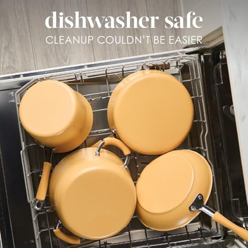 Image of Rachael Ray Cucina Ceramic Nonstick Cookware Pots and Pans Set, 13-Piece, Tumeric Yellow