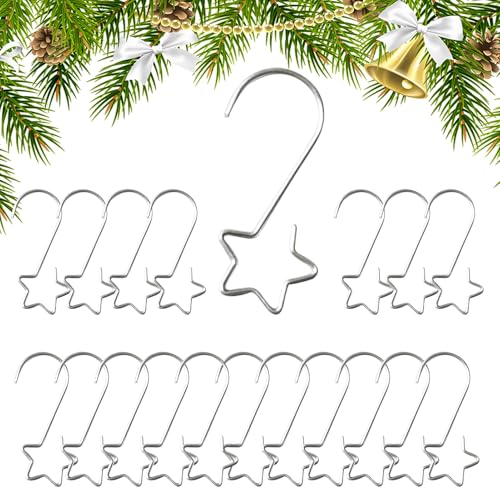 Mxshc Ganchos de de Navidad, ganchos de de Navidad en forma de estrella/S, 20 piezas, clips resistentes para colgar para bolas, manualidades, suministros de fiesta, decoración de árbol
