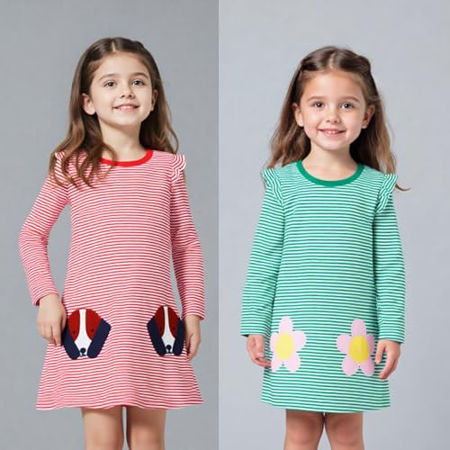 HH Family Girls Long Sleeve Dress 2-Pack: Fall Outfits and Clothes for Toddlers and Kids2