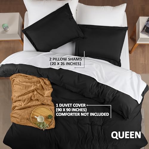 Utopia Bedding Duvet Cover Queen Size - 3 Piece with Zipper Closure - 1 Comforter Cover 90X90 Inches & 2 Pillow Shams 20X26 Inches (Black) Comforter Not Included