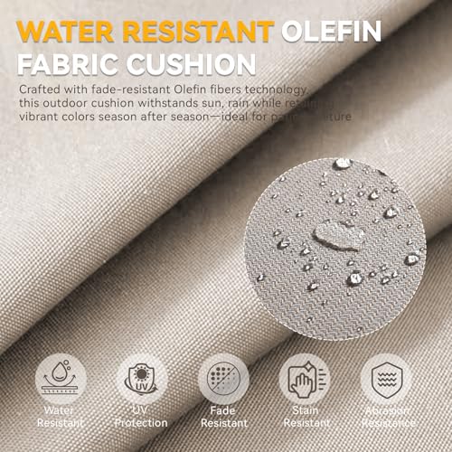 Image of Luxury 6-Inch Outdoor Chair Cushions - 24 inch* 24 inch Patio Furniture Cushions with Dual Layer Back Support & Removable Cover, 28D High Density Sponge Patio Cushion for Outdoor Furniture Couch Beige