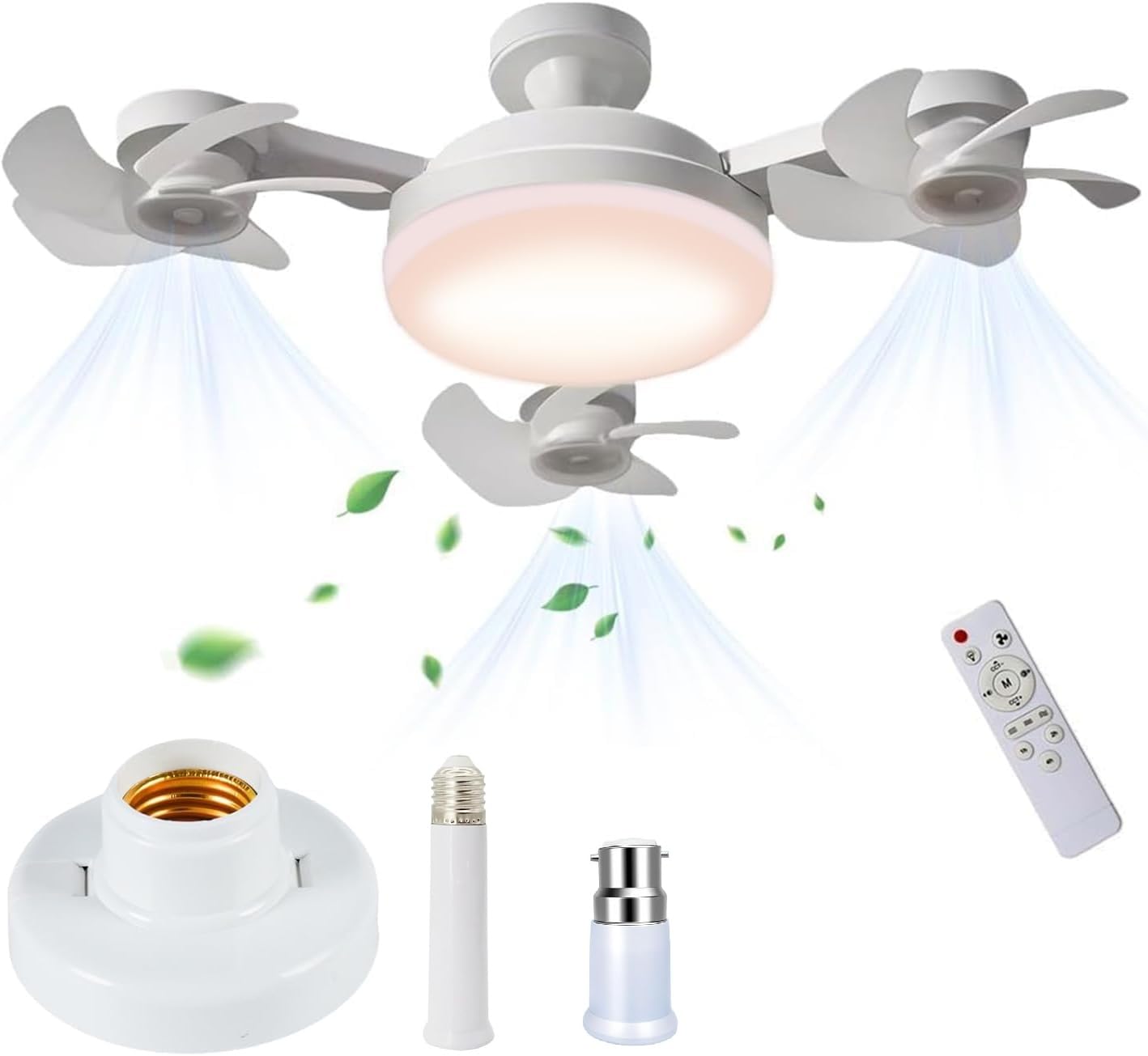GINGER TECH E27/B22 Ceiling Fans with Lights, 4 Heads 50cm 60W LED Dimmable Quiet Ceiling Fan with Remote, 3 Speeds 3 Color, Bulb Bayonet Fitting, for Bedroom, Living Room, Kitchen (3 Heads 45cm 50W)