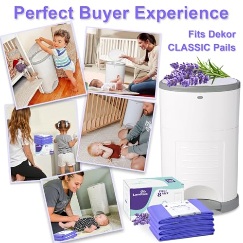 Image of Refills Compatible with Dekor Classic Diaper Pail Refills | 8 Count for 5544 Diapers(Extra 40% Lengths) Diaper Pail Bags with Extra 30% Thickness Powerful Odor Eliminate Lavender Scent for Baby /Adult