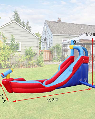 RETRO JUMP Inflatable Pirate Boat Water Slide for Summer Party Climbing Wall Water Park for Kids Birthday Gift, Include Blower, Patch Kits, Stakes, Water Tube, Carry Bag - Thumbnail 4