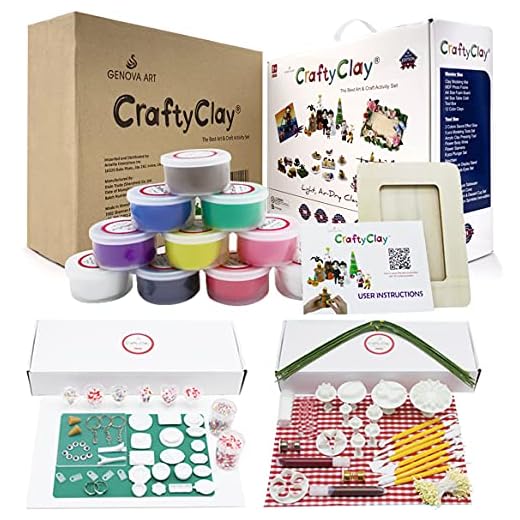 Crafty Clay Air Dry Modeling Kit for Kids - Soft Sculpting Airdry Multi Colored Clay - 27 x Molding Tools & Accessories - Non Greasy & Self Drying - Complete Art Set for Children with 120 Projects