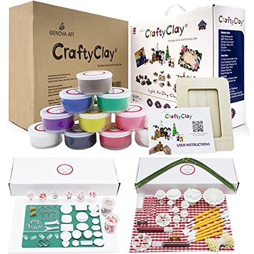 Crafty Clay Air Dry Modeling Kit for Kids - Soft Sculpting Airdry Multi Colored Clay - 27 x Molding Tools & Accessories - Non Greasy & Self Drying - Complete Art Set for Children with 120 Projects