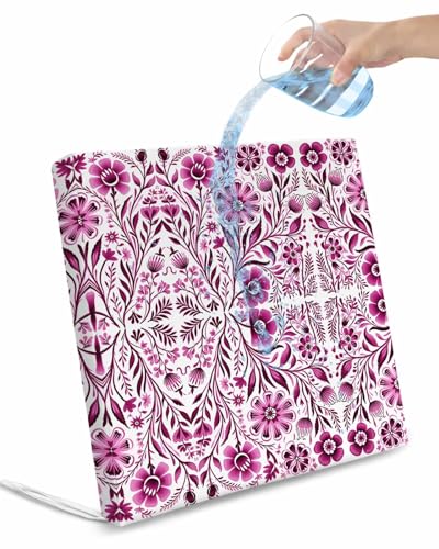 Boho Pink Flower 2 Pack Waterproof Cushion Covers with Ties, Outdoor Patio Chair Seat Cushion Slip Covers Replacement Spring Leaves Modern Minimalist White 22''x22''x4'',