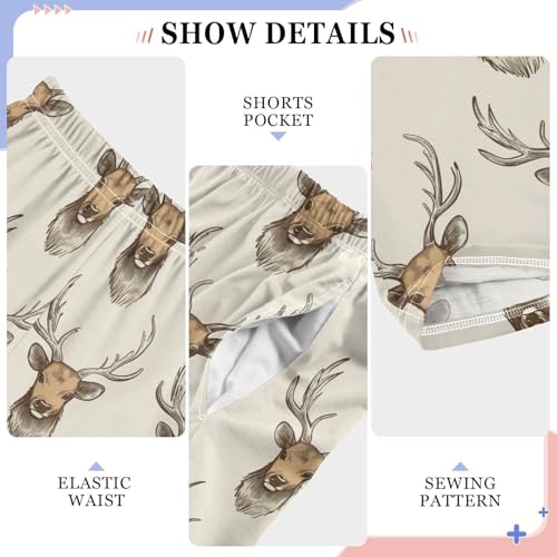 Elk Head Print Boys Long Pants Soft Trousers Elastic Waist Kids Lounge Bottoms with Pockets S-XL4