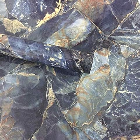 UPREDO Blue Stone Marble Granite Look Effect Countertops Gloss Vinyl Film 12inch by 79inch (Blue Stone) Cover