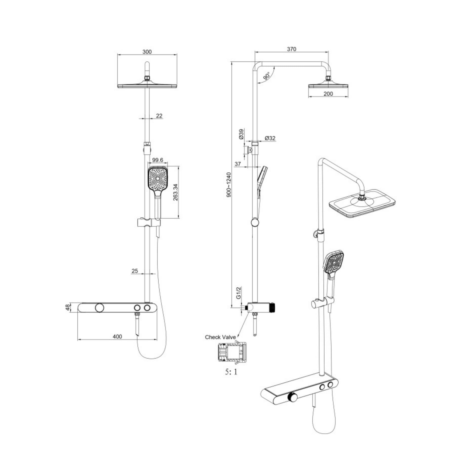 Robinet de Douche Thermostatique Chromé - Colonne de Douche Ronde (Pluie Ø200mm), Douchette, Anti-Calcaire, Sécurité 38°C (ROND, CHROME BLANC)