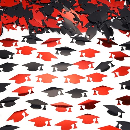 Image of Red and Black Graduation Cap Confetti 2026, Class of 2026 Table Centerpiece Grad Confetti for 2026 Graduation Party Decorations Supplies