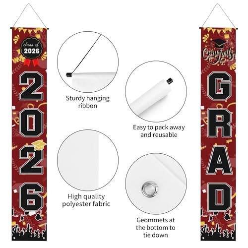 Image of Graduation Decorations 2026 Grad Porch Banner for Any Schools or Grades Graduation Banner Class of 2026 Party Decor