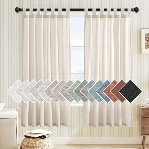 H.VERSAILTEX Linen Blended Curtains - Tab Top Window Treatments Panels Drapes for Living Room, Elegant Energy Efficient Light Filtering (Set of 2, 52" x 72", Heathered Natural)