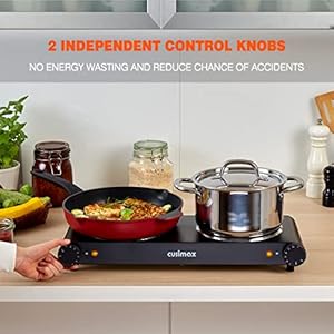 CUSIMAX Double Burner, 1800W Electric Burner Ceramic Hot Plate for Cooking, Dual Control Infrared Burner, Glass Plate Electric Cooktop, Stainless Steel-Upgraded Version CUSIMAX Double Burner 1800W Electric Burner Ceramic Hot Plate for Cooking Dual Control Infrared Burner Glass Plate Electric Cooktop Stainless Steel Upgraded Version