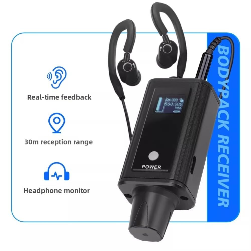 Wiederaufladbares UHF Wireless In-Ear-Monitorsystem mit 16 Kanälen, 560-590MHz Digitale Modulation für Live-Performance, Studio und Bandproben