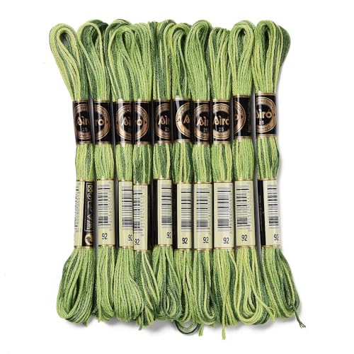 Image of FASHEWELRY 10 Skeins Embroidery Floss Friendship Bracelet String Threads 6-Ply 0.5mm Green Cross Stitch Embroidery Thread for Sewing Bracelet Making Stitching Crafts