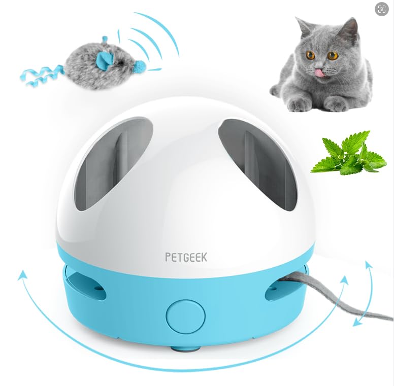 PETGEEK Hidey Mouse Electronic Interactive Cat Toy, Hide Mouse Cat Toy with Squeaky Mouse, Automatic Cat Toys with Catnip Filled Hidey Mouse, Cat Toys Interactive for Indoor Cats Play (Blue)