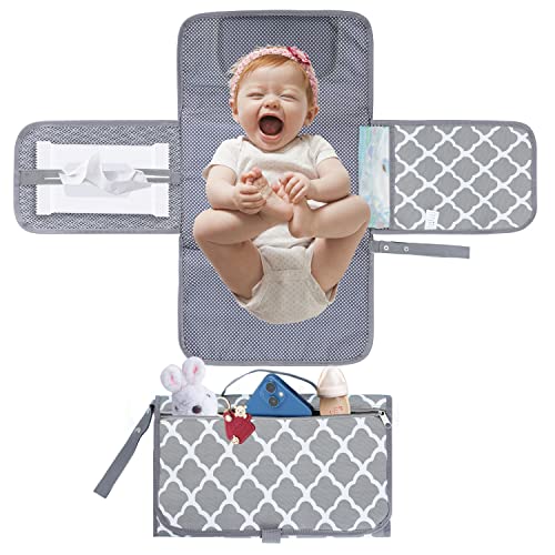 Image of TDIAPERS Portable Changing Pad, Baby Changing Mat for Newborn Girl & Boy, Waterproof Travel Changing Kit, Baby Shower Gifts(Grey Geometry)