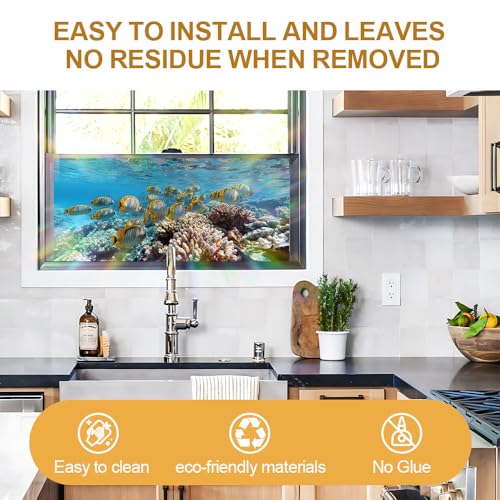 Image of Ocean Coral Reef Tropical Fish Window Film 39.37x17.32in Cling