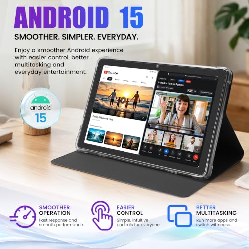 Image of Android 15 Tablet with Keyboard 10.1 Inch, 18GB RAM 128GB Storage, 2 in 1 Tablet PC with Mouse Stylus Case, IPS Display, Dual Band WiFi, GPS, Bluetooth, 1TB Expandable, Black