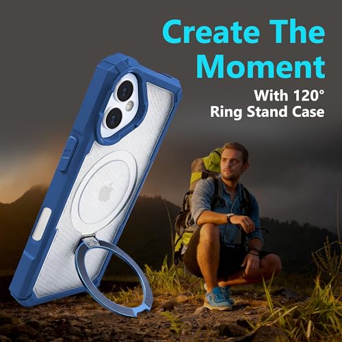 Image of AIBEX Transparent Back Cover Compatible for iPhone 16 Plus| Mag-Saf Magnetic Ring Kickstand | Shockproof Dual Layer Military Grade Drop Protection Armor Case| Wireless Charging Support - Blue