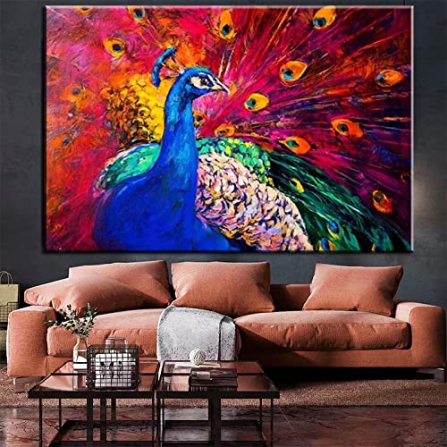 Affiches animal paon peinture moderne et impression sur toile salon 35x50cm