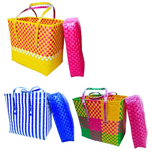 Image of Hand Made Multipurpose Plastic Basket with Lid | Eco-Friendly, Washable, Rust-Free Storage Basket for Kitchen, Picnic, Toys, Travel, Office | Lightweight basket (COMBO 2, SET OF 3 (XL-L-M))
