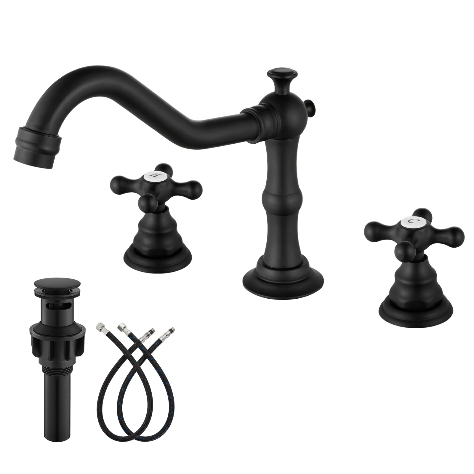 gotonovo Bathroom Faucet 3 Hole Vintage, Matte Black, H C Label