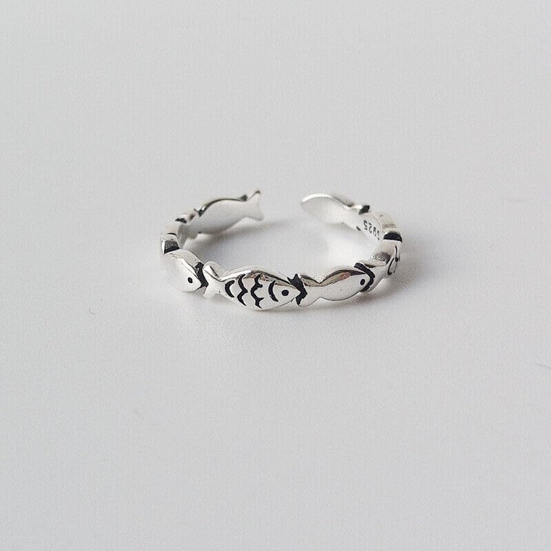 Damen Ring Fische Sterling Silber 925 Geschwärzt 47-52 verstellbar