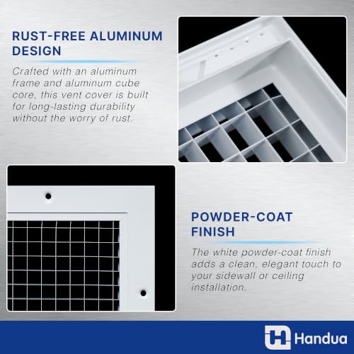 Fits 24x20 and 20x24 Duct Opening | Aluminum Eggcrate Return Air Grille | Low Noise & High Air Flow, Rust Proof Vent Cover Grill for Sidewall & Ceiling | White | Outer Dimensions: 25.75" X 21.75" by Handua - Used condition - Image 3
