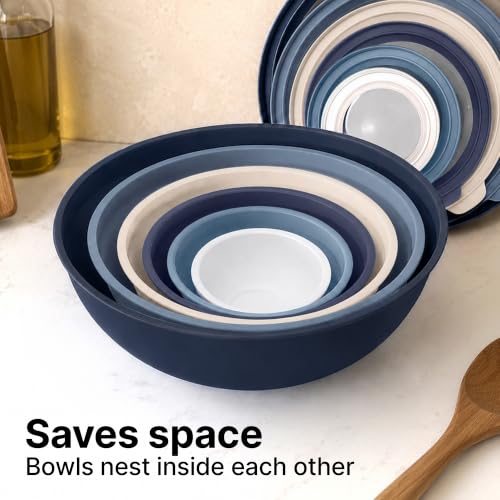 Image of Zulay Kitchen 12 Piece Plastic Mixing Bowls with Leak-Proof Lids Set - Microwave and Freezer Safe Kitchen Mixing Bowls for Preparing, Serving and Storing - Large Nesting Bowls (Navy Ombre)