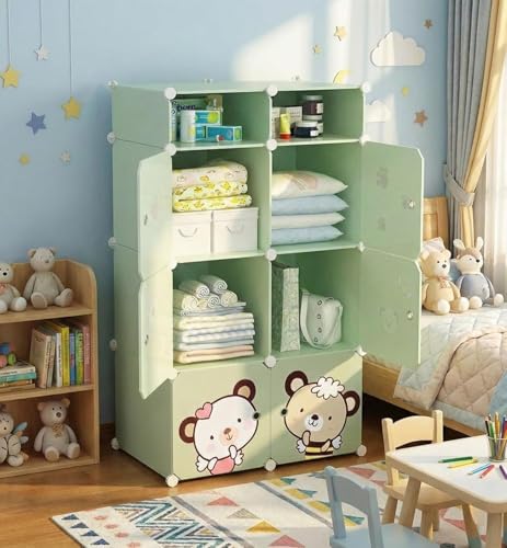 Image of Mevigo Foldable Plastic Wardrobe for Clothes - 6+2 Door Baby Cupboard for Clothes Storage, Wardrobe for Kids, Plastic Almirah, Collapsible Wardrobe for Kids Livingroom & Home -Green-Z4