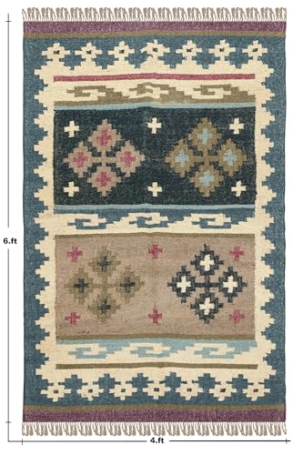 Tapis Kilim carré réversible épais 0,5cm résistant gris