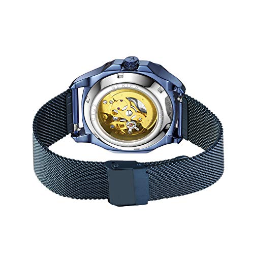 Kredo Men OTUS Malik Blue Mechanical Automatic Skeleton Analogue Self-Winding Water Resistant Stainless Steel Wrist Watch-KW078 | Octagonal Dial Mesh Strap | Designed in Amsterdam - Image 6