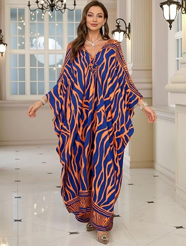 Image of KEYLORTING Plus Size Kaftan Dress Women, African Moo Moo Print Caftan, Batwing Dress, Beach Cover Up for Party and Loungewear