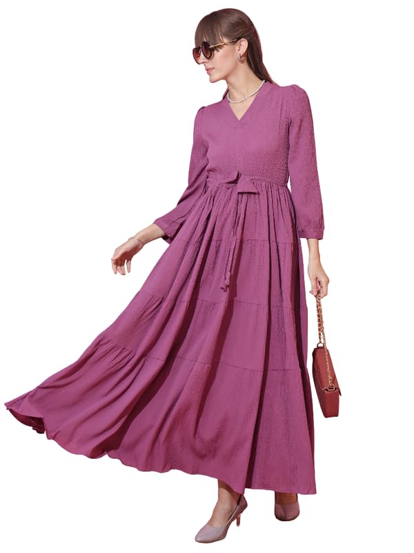 Image of Honky Tonky Women's Casual 3 /4 Sleeve Crepe Fit and Flare Dress| Comfortable Relaxed Fit Summer Party Dress