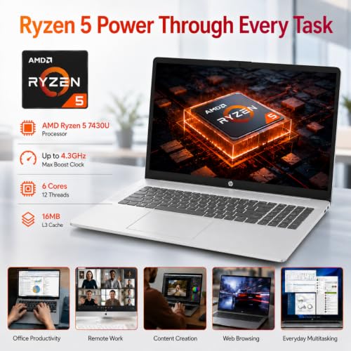 Image of HP 17 Inch Touchscreen Business Laptop, AMD Ryzen 5 7430U, 32GB RAM 1TB SSD
