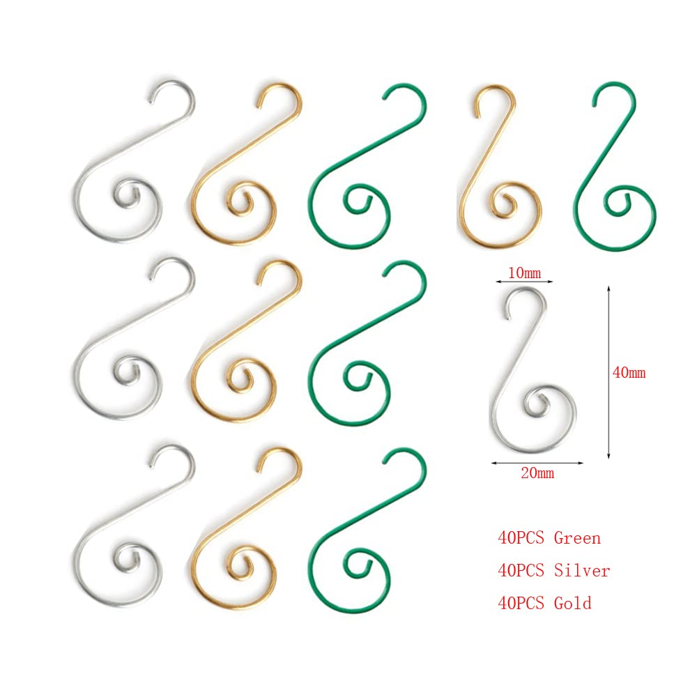 WYAN 120 ganchos para adornos navideños, mini ganchos en forma de S de decoración de metal para decoración del árbol de Navidad (dorado/plateado/verde, 4 × 2 cm / 1,6 × 0,8 pulgadas)