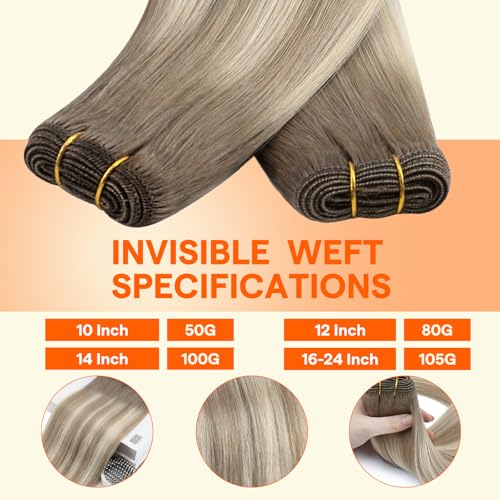 Image of Full Shine Invisible Weft Hair Extensions 22 Inch Remy Soft Silky Hair | Color Mushroom Blonde To Platinum Ombre, Invisible Sew In Weft, Soft Silky Hair, Natural Styling, Salon Looks, Daily Wear