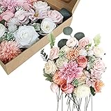 Künstliche Blume, Kunstblumen mit Stielen,Dusty Rose Faux Flowers Combo für Blumenarrangements,DIY-Hochzeitssträuße, Brautsträuße, Party-Heimdekoration, Tischaufsätze und Kuchendekoration (Pink)