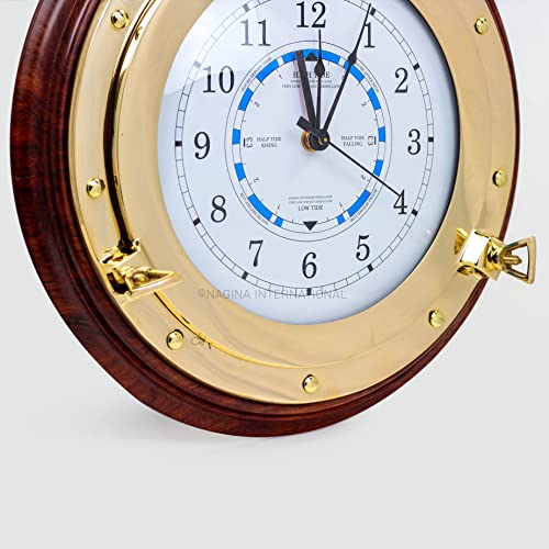 Nagina International Solid Brass Nautical Porthole Tide And Time Wall Clock #TOP3