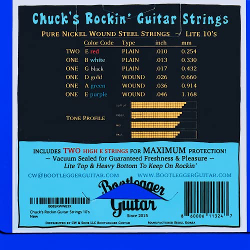 Bootlegger Guitar Chuck’s Rockin Guitar Strings 10’s With 2 High E
