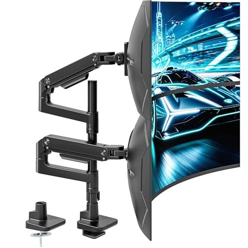 Image of ARES WING Dual Extra Tall Monitor Arm Desk Mount for 17-49 inch Ultrawide Monitors, Heavy Duty Monitor Mount Holds 44 lbs, Full Motion Gas Spring Vertical Monitor Mount, 75 /100 VESA Mount, Black