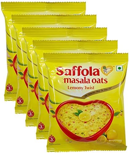 Saffola Masala Oats Lemony Twist 39 grams (1.37 oz) Vegetarian oatmeal India - Pack of 5