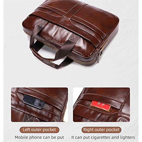Computer Bag Leather Men's Briefcase Business Briefcase Retro Head Layer Cowhide Slanting Handheld (D)2