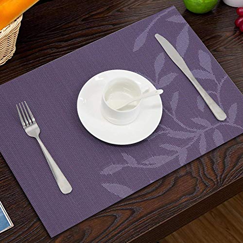 Image of YELONA Dining Table Placemats Set of 4 - Heat-Resistant, Non-Slip, Washable & Stain Resistant Woven PVC Vinyl Table Mats for Kitchen & Dining - 45 x 30 cm, Purple