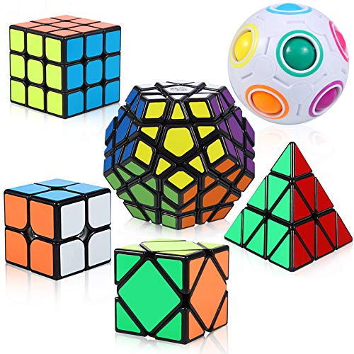 Speed Cube Set, Puzzle Cube,6 Pack Magic Cube Bundle - 2x2x2 3x3x3 Pyraminx Pyramid Megaminx Skew Cube Magic Rainbow Ball Collection Puzzle Toy for Children Adults.