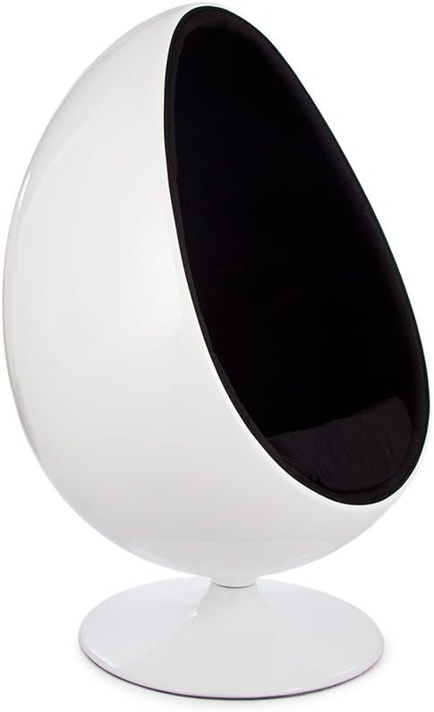 Ovalia Egg Pod Chair Replica Mid Century Modern Lounge - White Shell (Black)