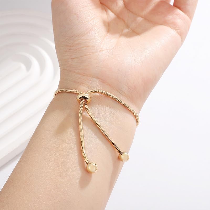 Adjustable Snake Chain Bracelet with Smooth Beads Flexible Sliding Closure Full of Durability Copper Jewelry for Women Comfort Fit Snake Bone Chain Jewelry